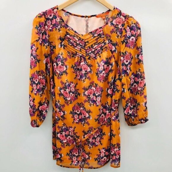 Modcloth Small 3/4 Sleeve Floral Peasant Top 714 - Picture 1 of 7